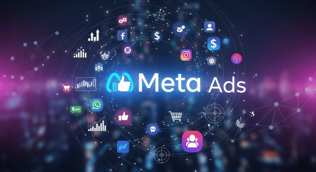 Visual representation of Meta Ads formats including image, video, and carousel