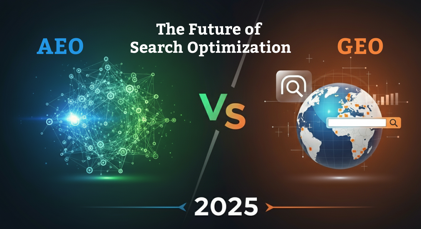 AEO vs GEO: The Future of Search Optimization explained by Big Bulls Marketing showcasing how AI-driven search and generative optimization are reshaping SEO strategies in 2025.